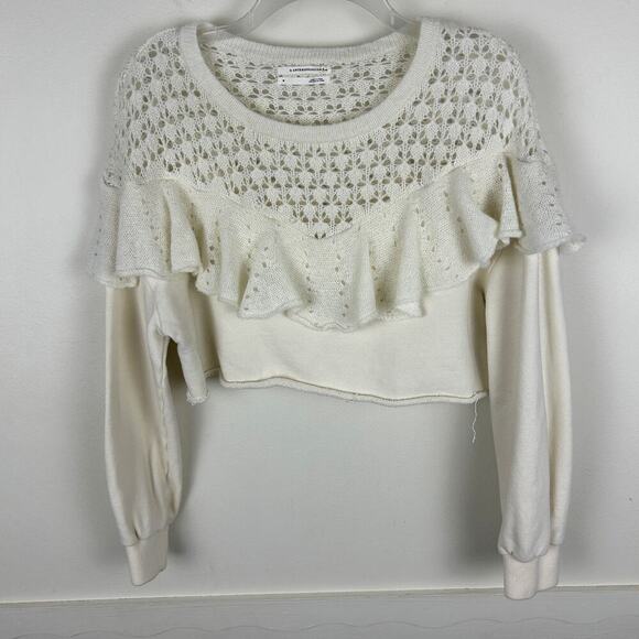Anthropologie Cropped Long Sleeve Layered Trim Sweatshirt M - Picture 2 of 5